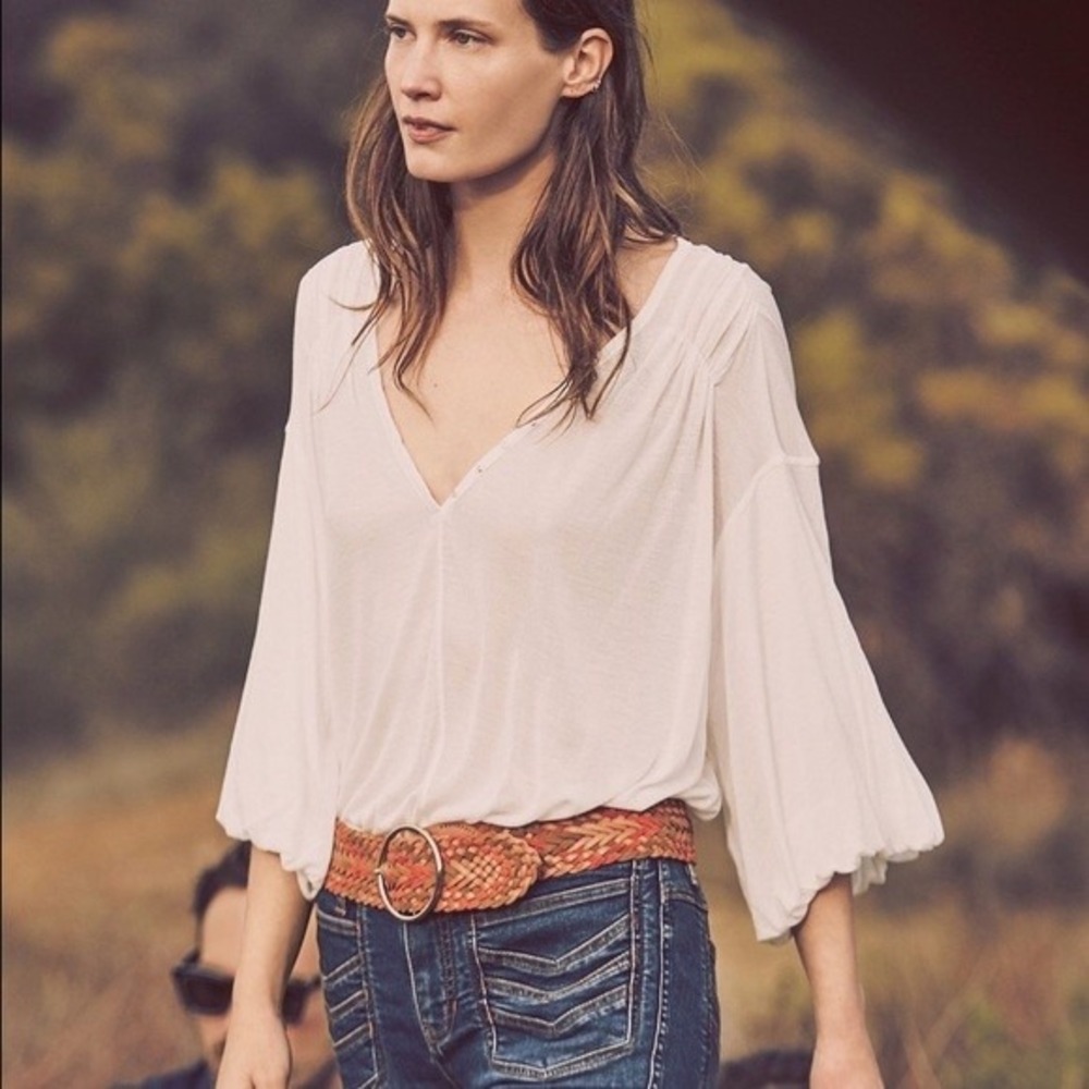 NWT Free People Womens Peaks Island Henley Sheer Top Feminine Lagenlook Layer XS